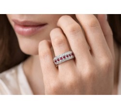 Anello fedina a giro rubini e diamanti in oro bianco 18Kt - DIENNEI GIOIELLI