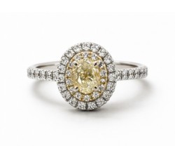 Anello oro bianco 18 kt diamante giallo ovale ct 0,37 contorno diamanti