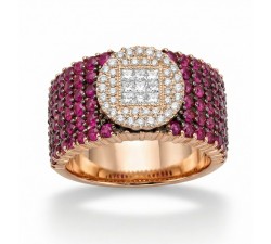 anello oro rosa diamanti princess e rubini pave