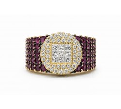 Anello oro rosa 18Kt bottone diamanti e pavè rubini - DIENNECI GIOIELLI