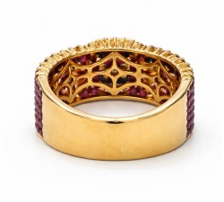 Anello oro rosa 18Kt bottone diamanti e pavè rubini - DIENNECI GIOIELLI