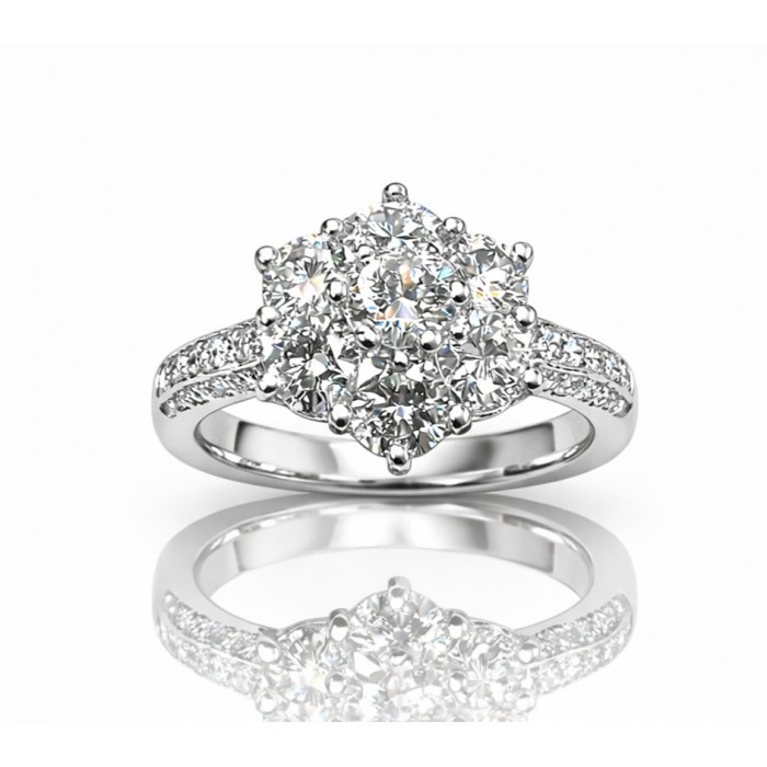 Anello Margherita Diamanti 2,48 ct con contorno e sul gambo in oro 18Kt - DIENNECI GIOIELLI