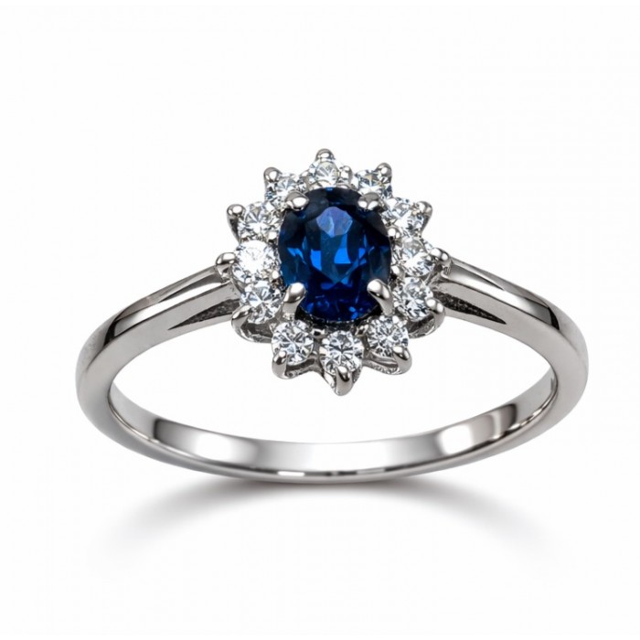 Anello Margherita Zaffiro Ct. 0,42 e Diamanti ct. 0,18 in oro 18Kt - DIENNECI GIOIELLI