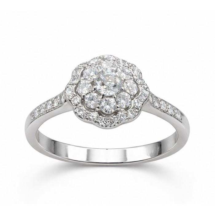 Anello a fiore pavè di diamanti Ct.0,45 in oro bianco 18Kt - DIENNECI GIOIELLI