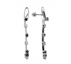 Orecchini pendenti oro bianco con pietre nere e bianche design moderno