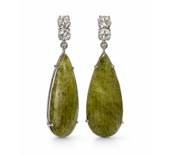 orecchini pendenti oro bianco 18 kt diamanti light brown e zaffiri rose cut 4,7 cm