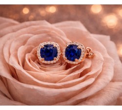 Orecchini zaffiri e diamanti in oro rosa 18Kt - DIENNECI GIOIELLI