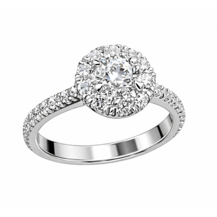 Anello Solitario Oro Bianco 18kt con Diamante 0,51 ct G SI1 Certificato IGI e Contorno e Gambo 0,52 ct - DIENNECI GIOIELLI