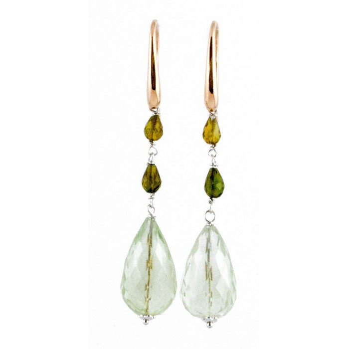 Orecchini pendenti tormaline e Quarzo verde con gambo in oro rosa 18kt - DIENNECI GIOIELLI
