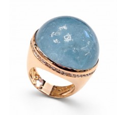 Anello oro rosa 18kt acquamarina milk cabochon 52,25ct giro diamanti 0,30ct