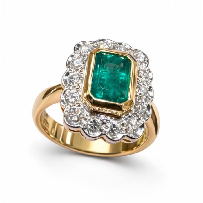 Anello Margherita Smeraldo Ct. 1,45 e Diamanti ct. 0,50 in oro 18Kt - DIENNECI GIOIELLI