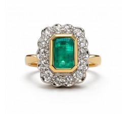 Anello Margherita Smeraldo Ct. 1,45 e Diamanti ct. 0,50 in oro 18Kt - DIENNECI GIOIELLI