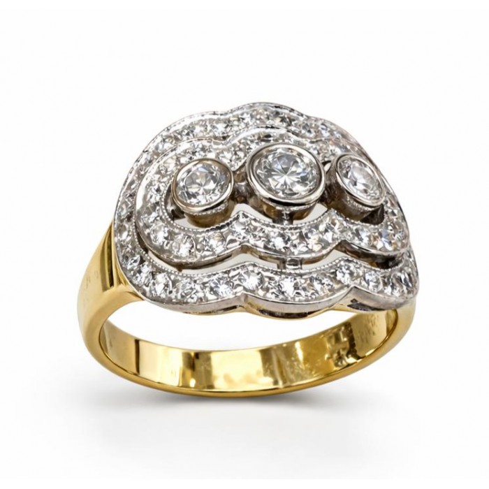 Anello trilogy oro giallo e bianco 18kt con doppio contorno diamanti tot. 1,35 ct - DIENNECI GIOIELLI