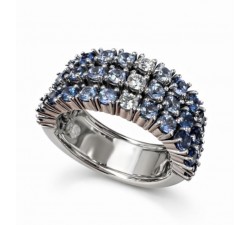 Anello fascia snodata oro bianco 18Kt con zaffiri degradé e diamanti