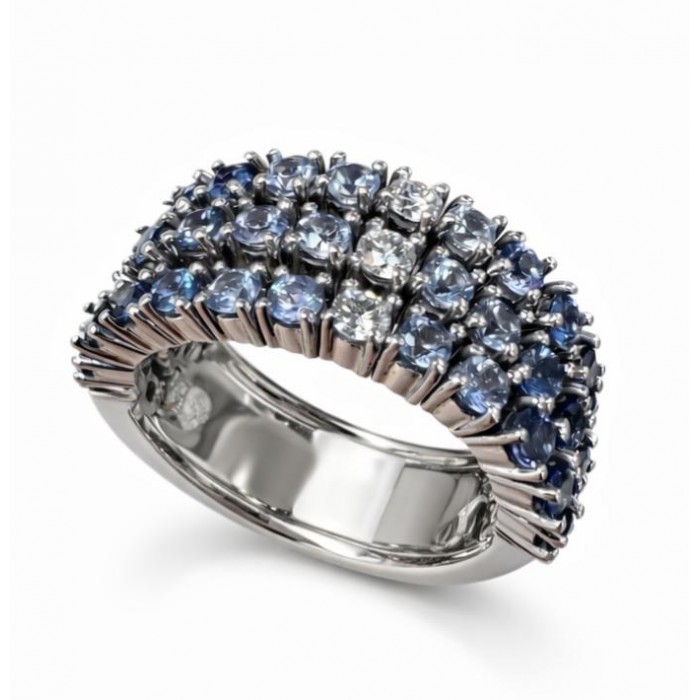 Anello fascia snodata e file con Zaffiri degradè ct.2,95 e Diamanti ct.0,21 in oro 18Kt - DIENNECI GIOIELLI