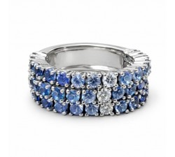 Anello fascia snodata e file con Zaffiri degradè ct.2,95 e Diamanti ct.0,21 in oro 18Kt - DIENNECI GIOIELLI