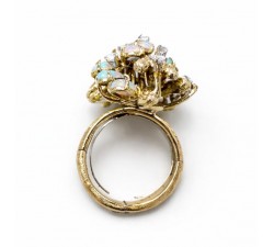 Anello in Oro Giallo 18 kt con 12 Opali Cabochon e 10 Diamanti (0,50 ct) - DIENNECI GIOIELLI