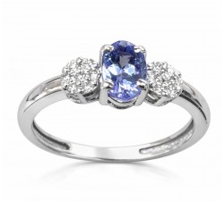 Anello oro bianco 18 kt con tanzanite ovale 0,50 ct e diamanti 0,12 ct