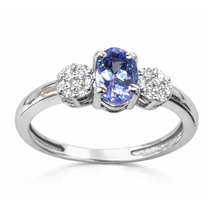 Anello oro bianco con tanzanite ovale 0,50 ct e diamanti 0,12 ct - DIENNECI GIOIELLI