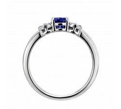 Vista frontale anello oro bianco 18 kt con tanzanite e diamanti pavé