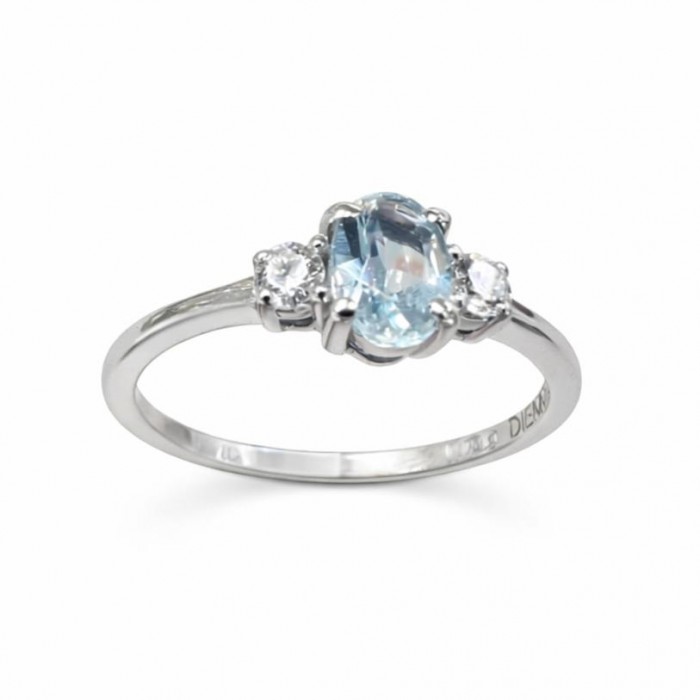 Anello Oro Bianco 18kt con Acquamarina 0,33 ct e Diamanti 0,10 ct F VS - DIENNECI GIOIELLI