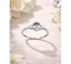 Anello Oro Bianco 18kt con Acquamarina 0,33 ct e Diamanti 0,10 ct F VS - DIENNECI GIOIELLI