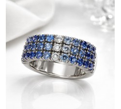 Anello fascia snodata e file con Zaffiri degradè ct.2,95 e Diamanti ct.0,21 in oro 18Kt - DIENNECI GIOIELLI