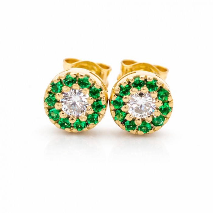 Orecchini bottone tsavoriti Ct. 0,20 e diamanti Ct.0,16 in oro 18Kt - DIENNECI GIOIELLI