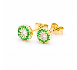 Orecchini bottone tsavoriti Ct. 0,20 e diamanti Ct.0,16 in oro 18Kt - DIENNECI GIOIELLI