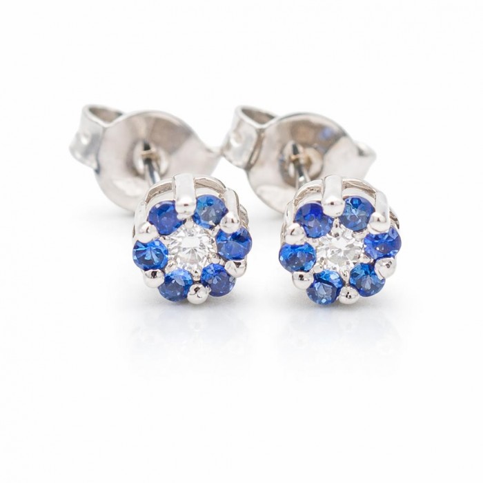 Orecchini zaffiri blu Ct. 0,14 e diamanti Ct.0,04 in oro 18Kt - DIENNECI GIOIELLI