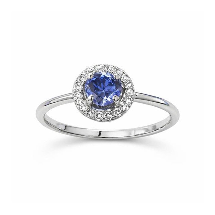 Anello Oro Bianco 18kt con Tanzanite 0,60 ct e Contorno di Diamanti 0,16 ct - DIENNECI GIOIELLI