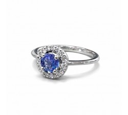 Anello Oro Bianco 18kt con Tanzanite 0,60 ct e Contorno di Diamanti 0,16 ct - DIENNECI GIOIELLI