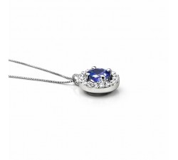 Girocollo pendente tanzanite 0,60 ct con ghiera di diamanti 0,16 ct in oro bianco 18kt - Dienneci Gioielli
