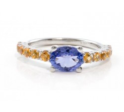 Anello tanzanite e zaffiri arancio in oro 18Kt