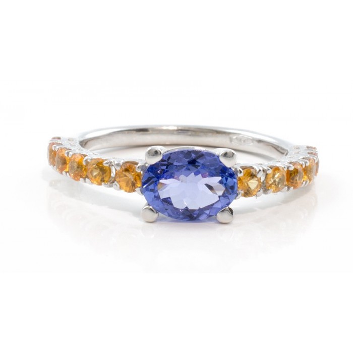 Anello tanzanite e zaffiri arancio in oro 18Kt