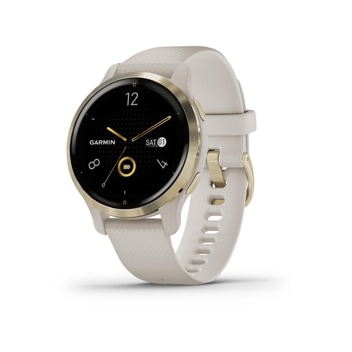 Garmin Venu 2S Lunetta in acciaio inox Light Gold con cinturino in silicone e cassa color Light Sand 010-02429-11 Garmin Venu 2S Lunetta in acciaio inox Light Gold con cinturino in silicone e cassa color Light Sand 010-02429-11
