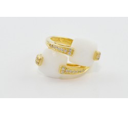 Anello contrari con agata bianca e zirconi in argento 925