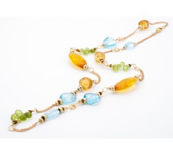 Collana topazio azzurro, quarzo citrino e peridoto in oro 18Kt