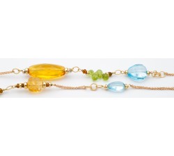 Collana topazio azzurro, quarzo citrino e peridoto in oro 18Kt