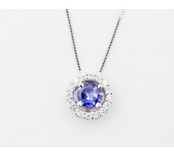 Girocollo pendente tanzanite e diamanti Ct. 0,13 in oro bianco 18Kt