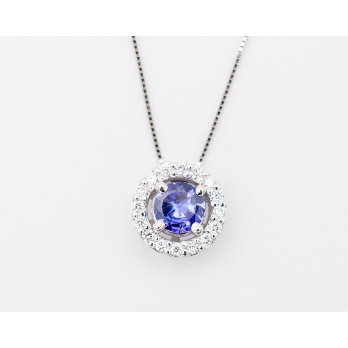 Girocollo pendente tanzanite e diamanti Ct. 0,13 in oro bianco 18Kt