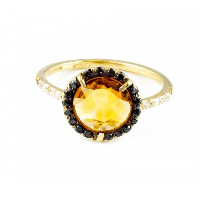 Anello quarzo citrino e diamanti in oro 18Kt Anello quarzo citrino e diamanti in oro 18Kt