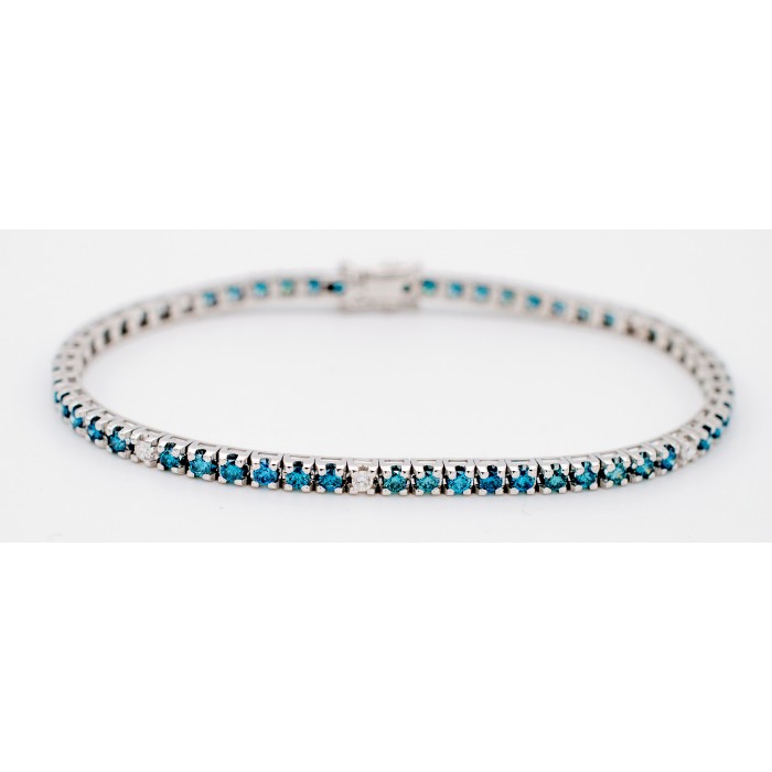 Bracciale Tennis Diamanti Blu Ct.2,20 e Bianchi Ct.0,20 in oro 18Kt