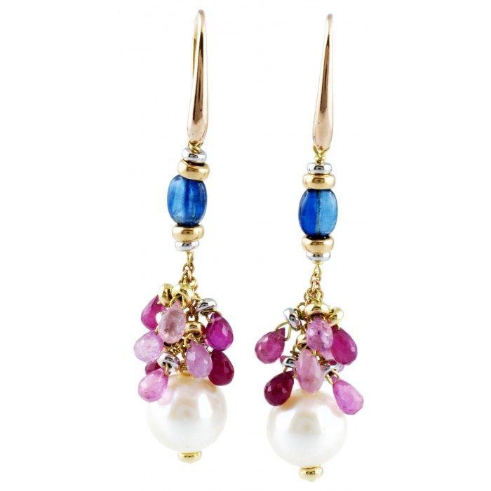 Orecchini perle cianite e zaffiri in oro 18Kt collezione Cannes - DIENNECI GIOIELLI