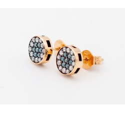 Orecchini bottone diamanti blu Ct. 0,20 e diamanti Ct.0,26 in oro 18Kt