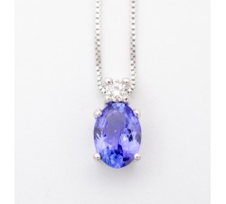 Girocollo pendente tanzanite Ct. 0,65 e diamante Ct. 0,05 in oro bianco 18Kt