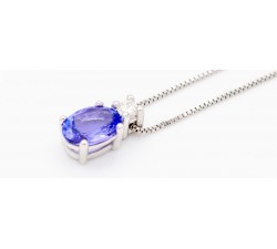 Girocollo pendente tanzanite Ct. 0,65 e diamante Ct. 0,05 in oro bianco 18Kt