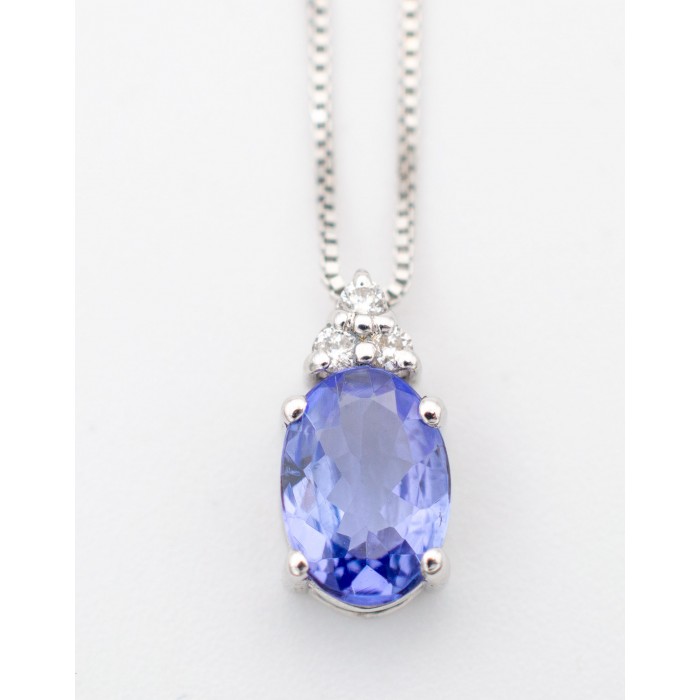 Girocollo pendente tanzanite Ct. 0,66 e diamanti Ct. 0,03 in oro bianco 18Kt