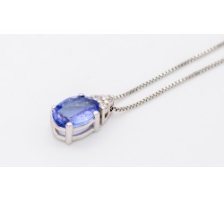 Girocollo pendente tanzanite Ct. 0,66 e diamanti Ct. 0,03 in oro bianco 18Kt