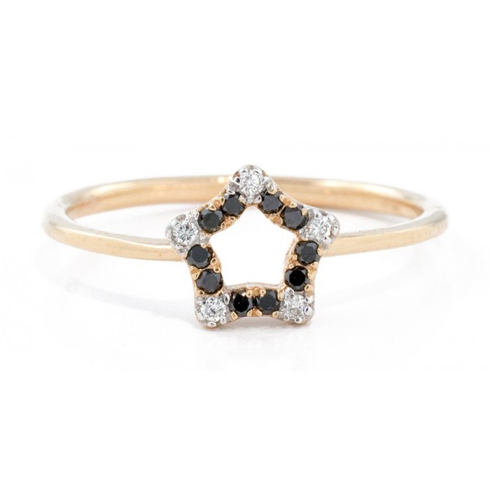 Anello stellina con diamanti neri e bianchi in oro 18Kt - DIENNECI GIOIELLI